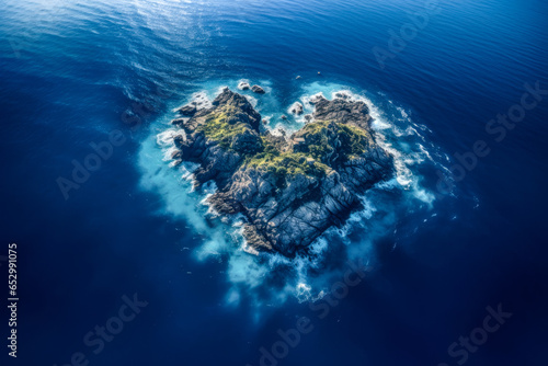 Top view of small exotic island with deep turquoise and emerald open ocean sea © Galina_R