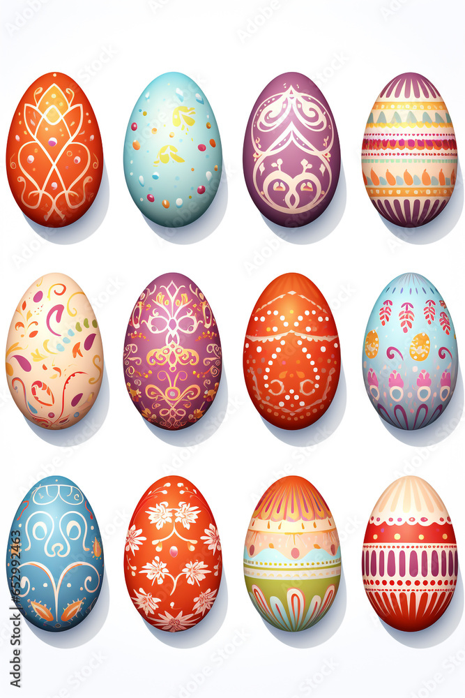 Colorful easter egg collection on a blank background