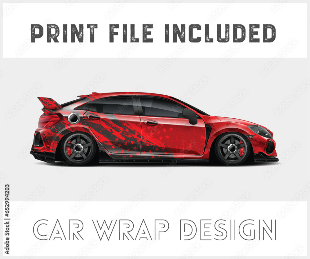 Car wrap decal designs. Abstract american flag and sport background for racing livery 