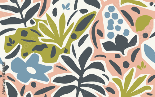 Hand drawn minimal colorful abstract botanical silhouettes. Seamless botanical pattern. Fashion print and template for design.