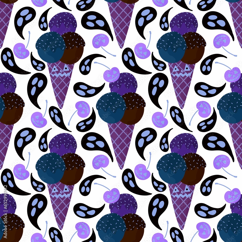 Halloween monsters cartoon seamless ice cream pattern for wrapping paper and fabrics and kids clothes print Halloween monsters cartoon seamless ice cream pattern for wrapping paper and fabrics and kids clothes print