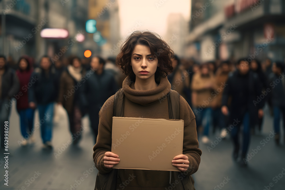 Frau mit einem leeren Schild - Protestschild Frau mit einem leeren Schild - Protestschild