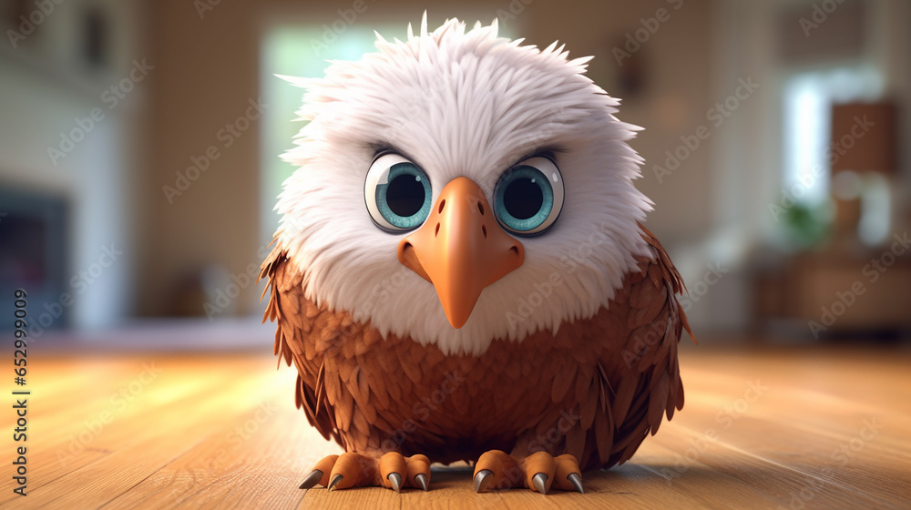 Cute Cartoon Eagle Character 3D Rendered, generative AI