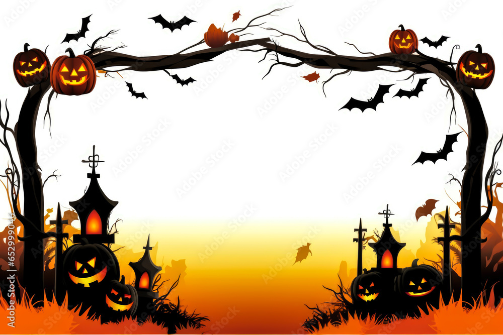 halloween style frame, copy space, with pumpkins and other halloween motifs