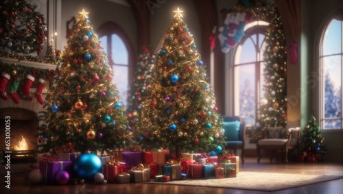 Wallpaper Mural christmas tree with gifts and decorations Torontodigital.ca