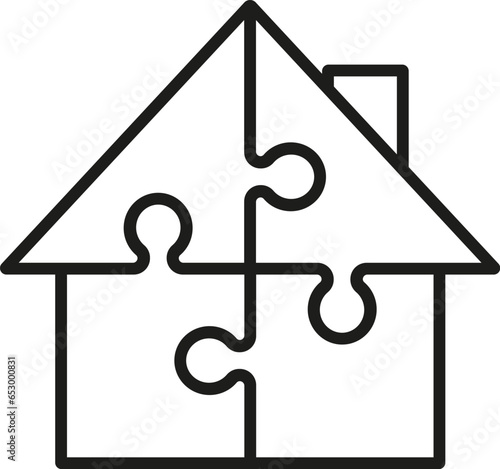 Puzzle house icon. Vector. Line style.
