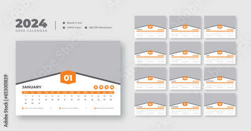 Desk calendar design template 2024  New Year 2024 table calendar  Monthly planner design in corporate and business style  12 months included