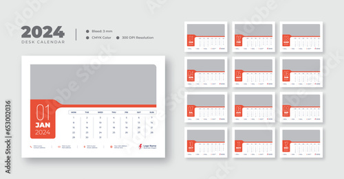 Desk calendar design template 2024, New Year 2024 table calendar, Monthly planner design in corporate and business style, 12 months included photo