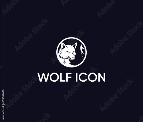 Minimalist wolf head with circle frame vector illustration. Wolf head emblem logo icon And t shirt Vector illustration