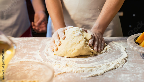 Fotografia Padeiro preparando massa de pão, pizza, macarrão
