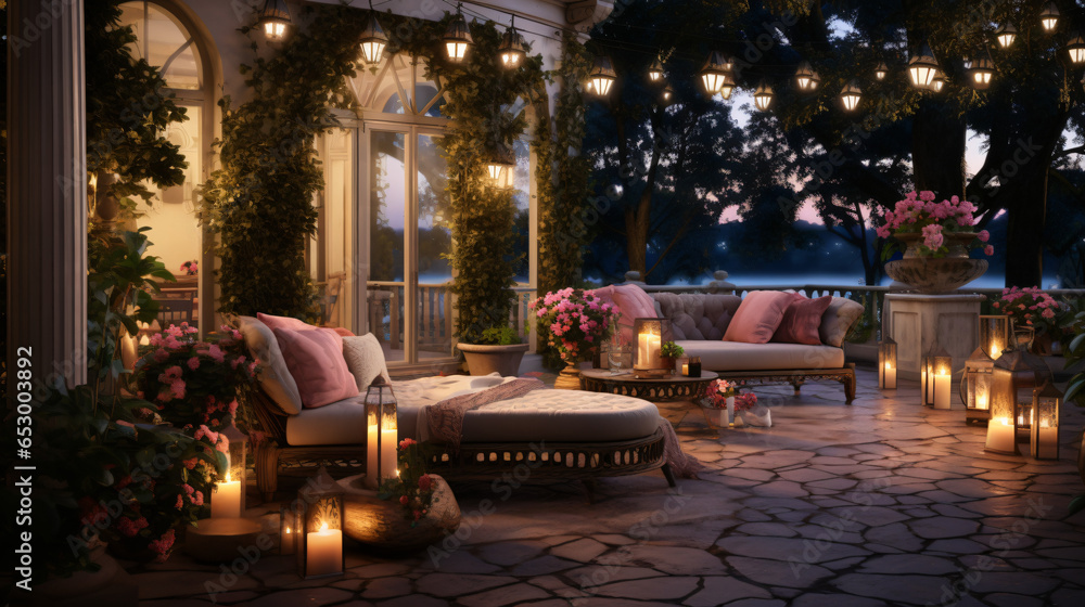 Backyard Terrace for wedding in the night