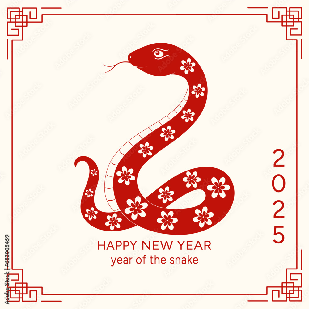 Obraz premium Happy New Year 2025 background. Year of the snake. Vector illustration