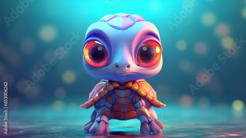 Illustration 3D cute turtle character AI Generative