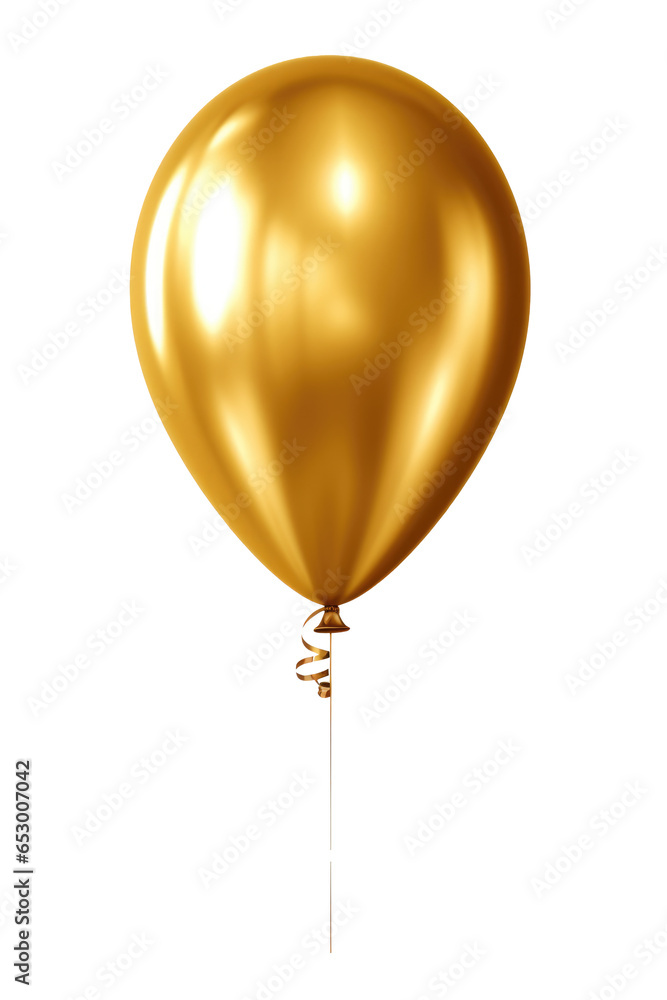 Gold metallic balloon isolated on transparent background. Generative ai. Gold metallic balloon isolated on transparent background. Generative ai.