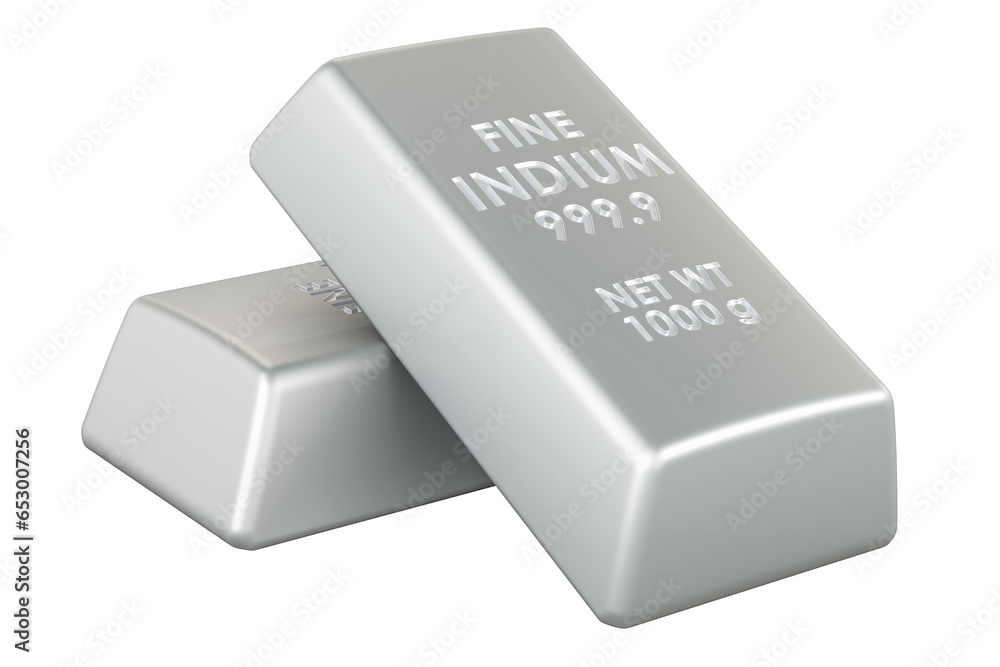 Indium bars, indium ingots. 3D rendering isolated on transparent background Indium bars, indium ingots. 3D rendering isolated on transparent background