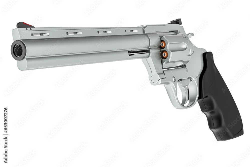 Revolver, closeup. 3D rendering isolated on transparent background
