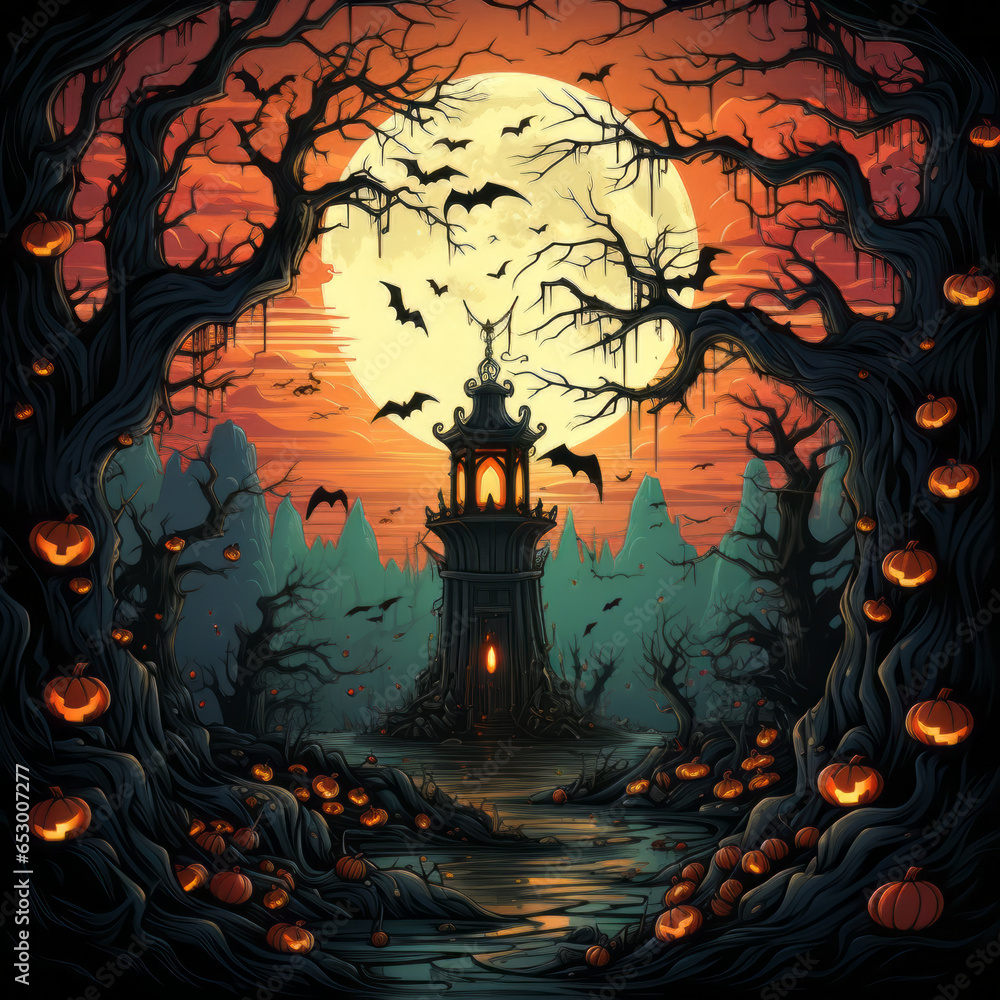 The Halloween vampire party sets a mysterious tone with a haunting silhouette that promises an unforgettable night of dark and enchanting festivities.