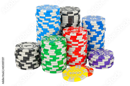 Casino Tokens, Poker Chips. 3D rendering isolated on transparent background