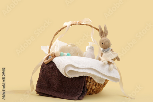 Wicker basket with gifts fo...