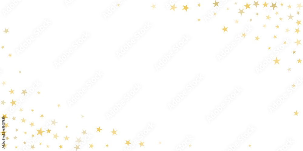 Gold stars vector background, sparkling Christmas confetti falling isolated on white. Magic shining flying golden stars glitter backdrop, sparkle border