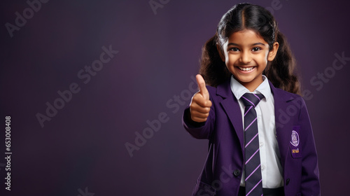 young student in school uniform showing thumbs up