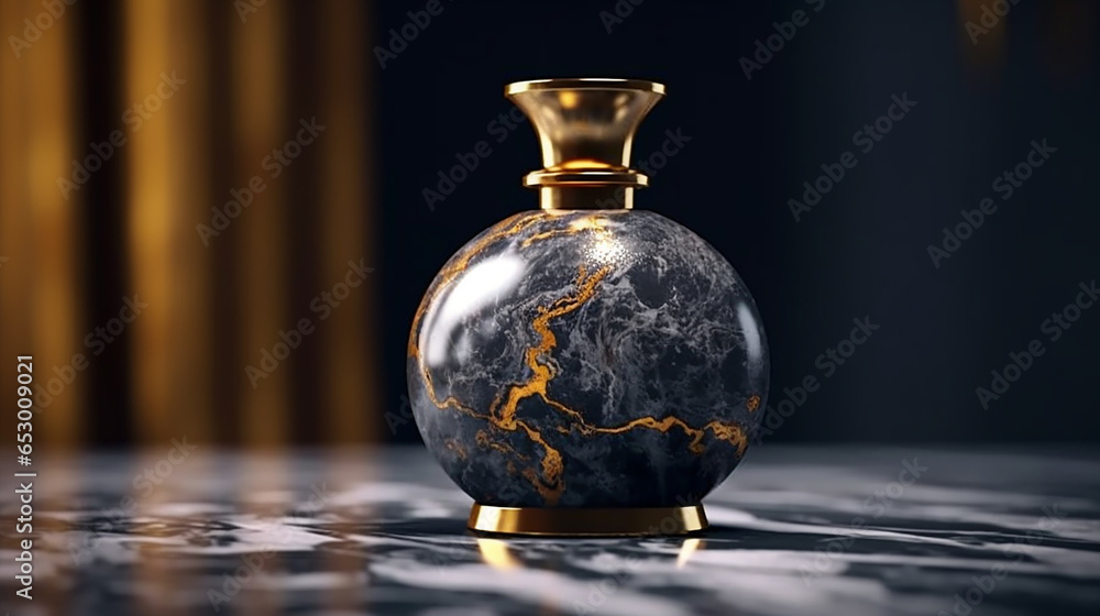luxurious and classy perfume bottle black and golden, generative AI luxurious and classy perfume bottle black and golden, generative AI
