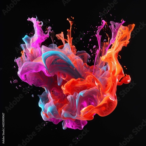 Colorful paint splashing isolated on black background 