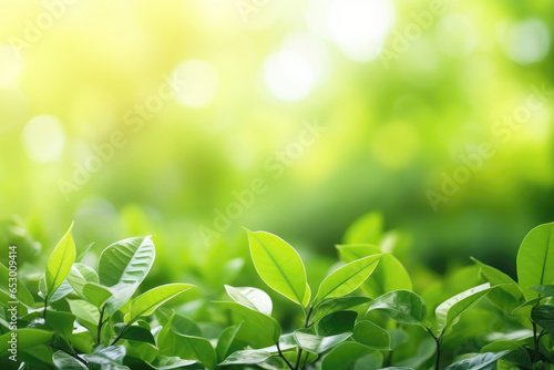 Spring natural green leaf background. blurred greenery background. using as spring and nature background. selects focus. Generative ai © Achira22