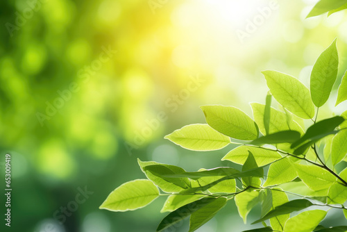 Spring natural green leaf background. blurred greenery background. using as spring and nature background. selects focus. Generative ai