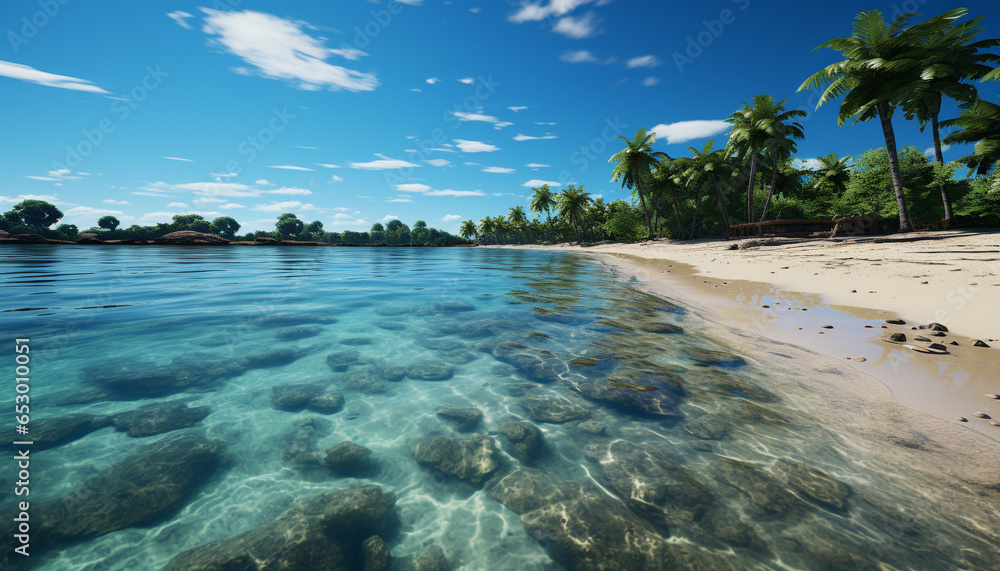 A tranquil scene of a tropical coastline, beauty in nature generated by AI