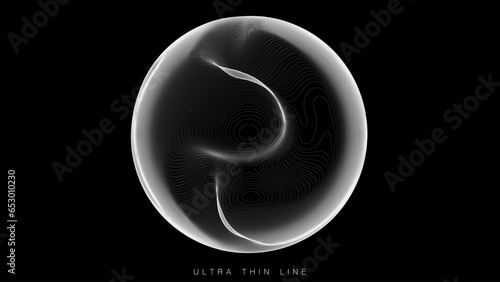 Ultra thin line fluid geometry. Dynamic vector distorted spheres.