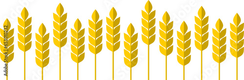 Stylized Yellow Wheat Ear Bakery Food Harvest Wheat Grain Farm Field Symbol Icon Set. Vector Image.