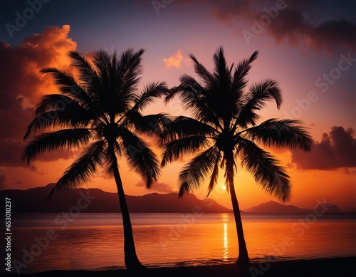 Palm trees and sunset  an enchanting view