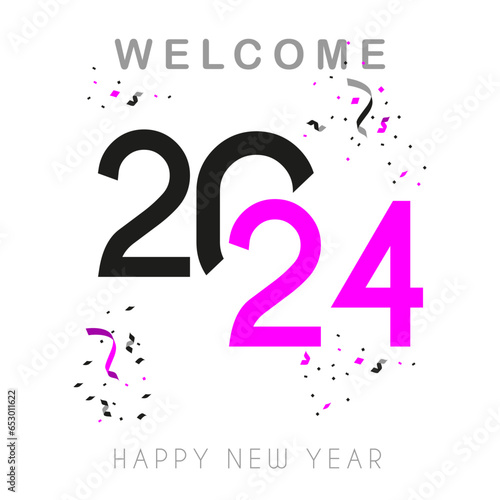 Happy new year 2024 design. With colorful truncated number illustrations. Premium vector design for poster, banner, greeting and new year 2024 celebration.