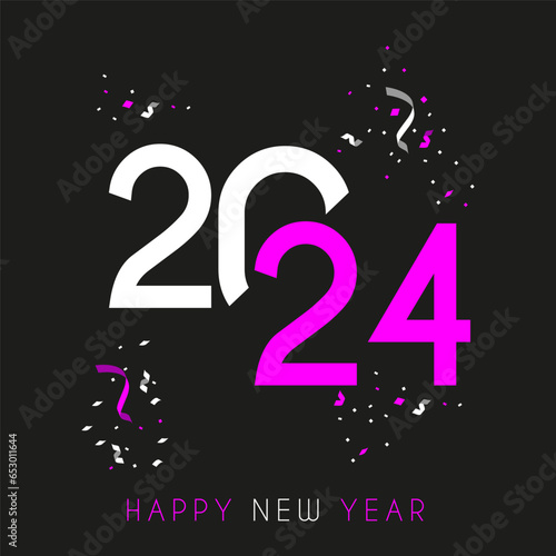 Happy new year 2024 design. With colorful truncated number illustrations. Premium vector design for poster, banner, greeting and new year 2024 celebration.