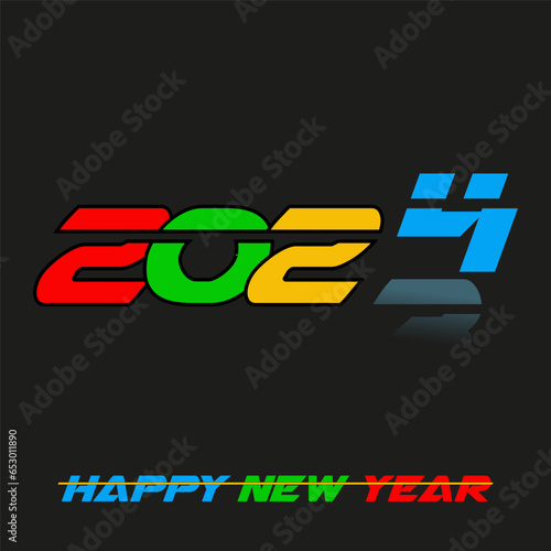 Happy new year 2024 design. With colorful truncated number illustrations. Premium vector design for poster, banner, greeting and new year 2024 celebration.