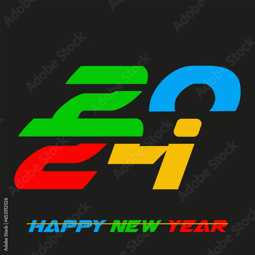 Happy new year 2024 design. With colorful truncated number illustrations. Premium vector design for poster, banner, greeting and new year 2024 celebration.