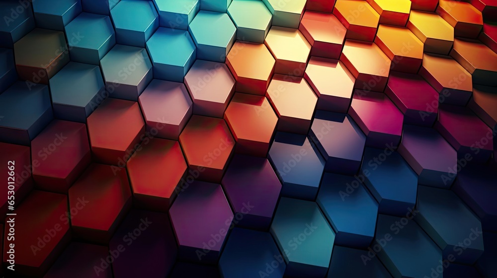 modern symmetrical hexagon arrangement with gradient color for wallpaper or background - obrazy, fototapety, plakaty 
