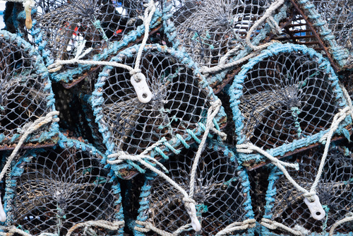 close up of lobster and crab pots for fishing
