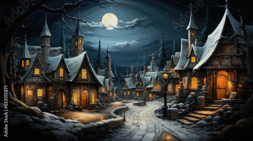 Winter Christmas Fantasy Village, Generative AI