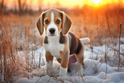 Charming winter beagle pup. Generative AI