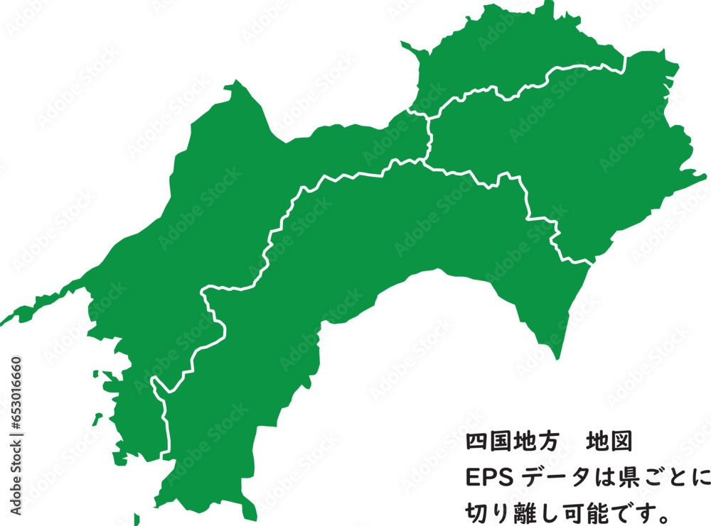 都道府県地図　四国地方　境界線