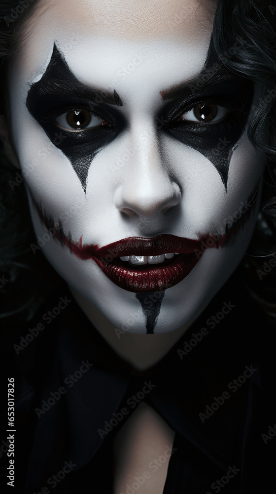 Portrait of a beautiful woman with a Halloween makeup ,expresive eyes and red lipstick Portrait of a beautiful woman with a Halloween makeup ,expresive eyes and red lipstick