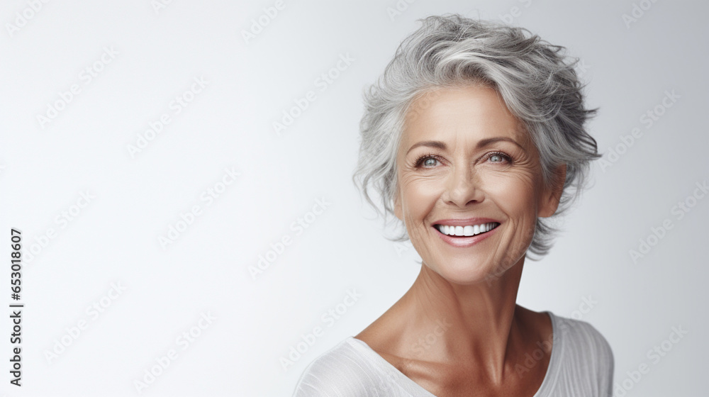 portrait of a senior woman with bright white smile