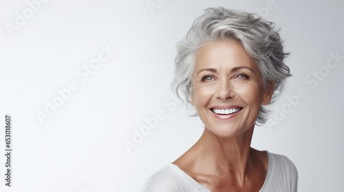 portrait of a senior woman with bright white smile