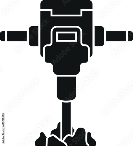 Cartoon Black and White Illustration Vector Of a Construction Pneumatic Drill Jackhammer Tool