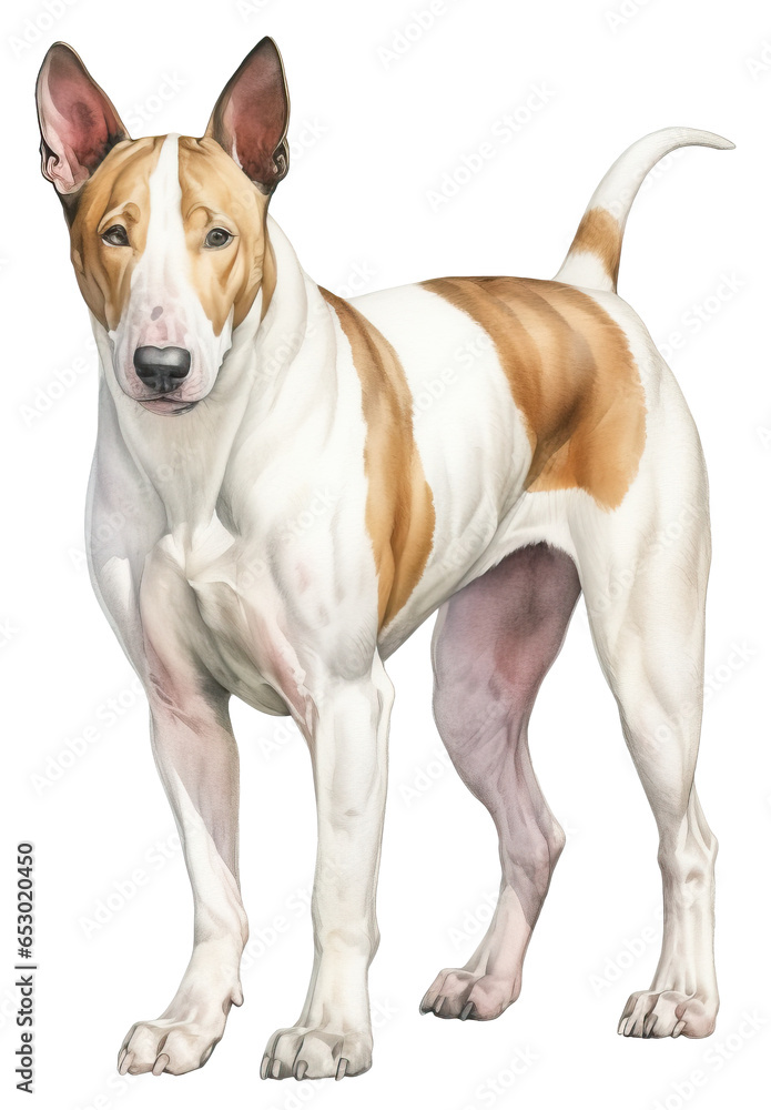 Watercolor Bull Terrier dog illustration isolated.