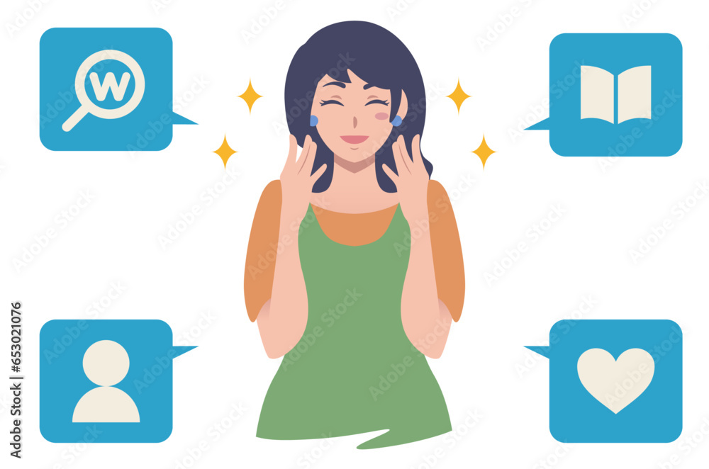 笑顔の女性と吹き出しアイコン