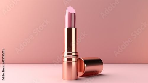 Pink Lipstick cosmetic isolated on pink background. AI generated image © is
