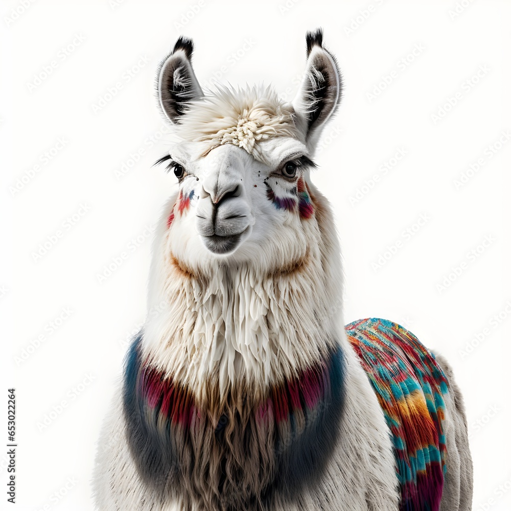 Peruvian llama avatar on white background 